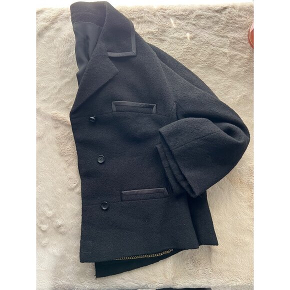 Vintage Frank Gallant Vintage Black Wool Cropped Jacket W/ Satin Trim & Double B - Picture 10 of 10